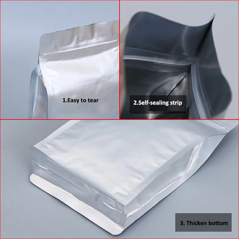Bolsa de comida con cierre de aluminio, bolsa de café, empaquetado de comida, sellado de ocho lados, bolsa de bocadillos en acordeón