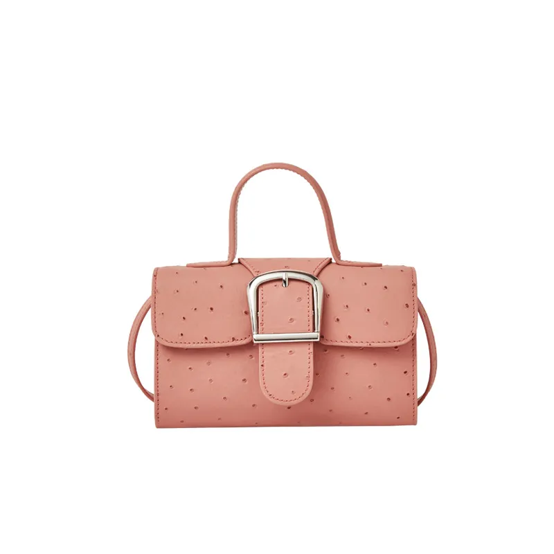 Nuevos bolsos de cuero de moda, bolso cuadrado pequeño y simple, bolso de hombro mensajero, patrón de avestruz, bolso de médico, bolso con hebilla de herradura