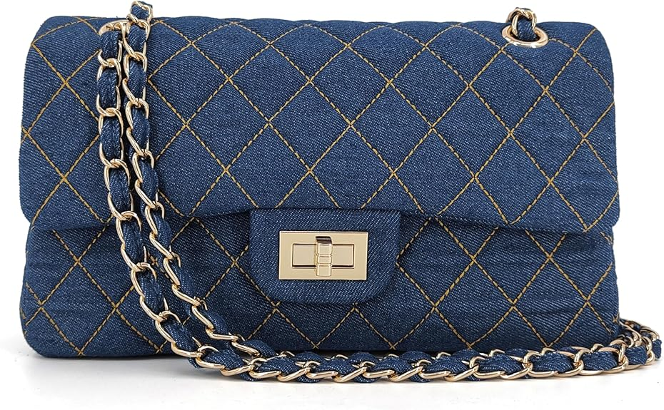 Bolso de mezclilla acolchado, bolso de hombro para mujeres, bolso cruzado de jean vintage lavado
