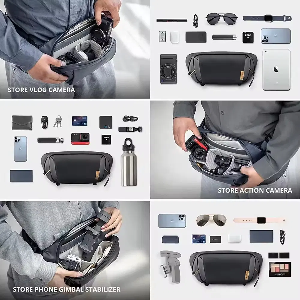 Bolso de cámara tipo bandolera cruzada para la cintura 3L pequeño bolso de hombro para cámara para hombres y mujeres