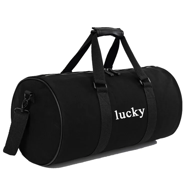 Bolsa de viaje de lona de gimnasio de cilindro de barril unisex de alta calidad y duradera, bolsa de fin de semana para mujeres