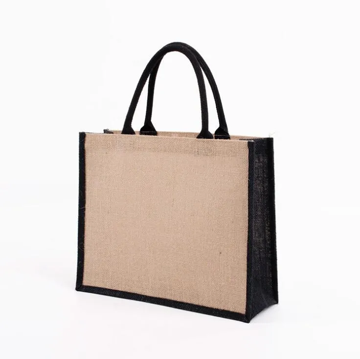 Bolsa de playa de yute de lino personalizada al por mayor, grande, de regalo y para compras
