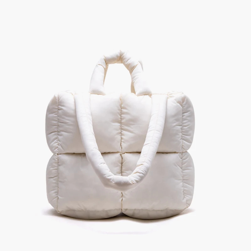 Bolso de hombro acolchado para mujer, bolso grande de capacidad, hecho de algodón espacial y plumas de ganso, ideal para compras de invierno