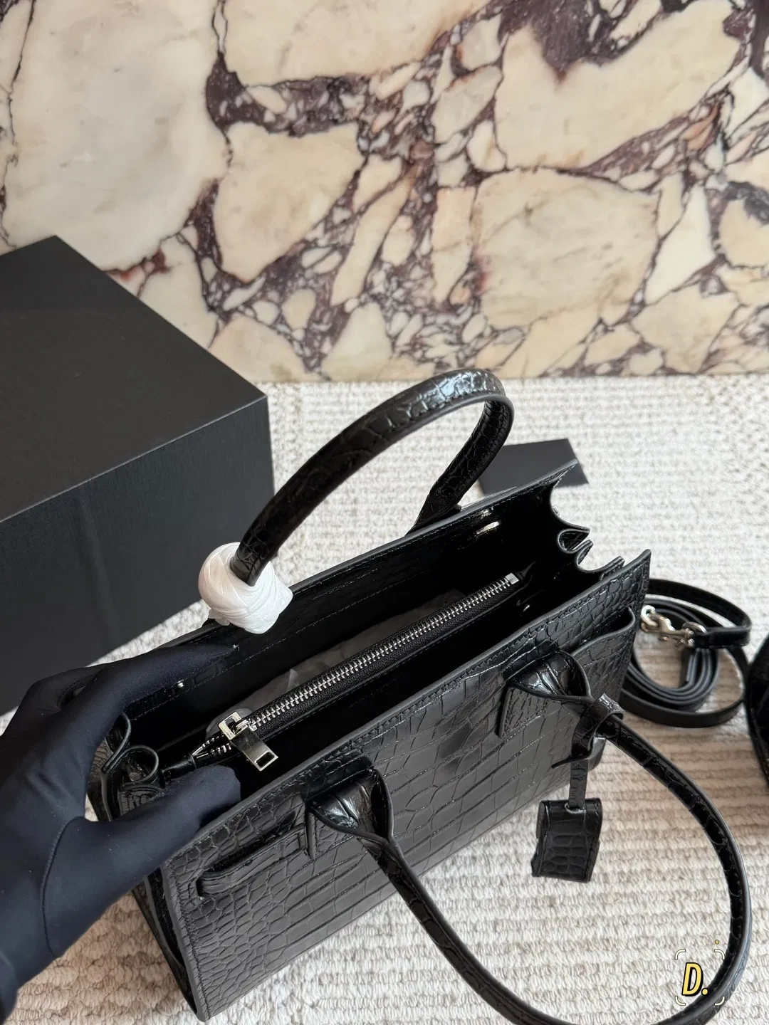 Bolsa tote de gran capacidad estilo acordeón, removible, con textura de cuero embosado de cocodrilo brillante, bolsa de lujo ligero para mujeres