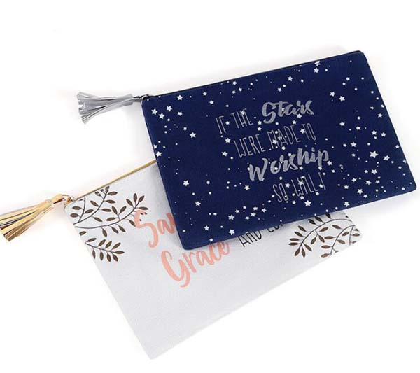 Bolsa de Maquillaje de Algodón Azul Real Bolsa de Lona con Cremallera para Cosméticos con Forro de Satén Bolsa de Aseo Bolsa de Regalo de Lona Personalizada al por Mayor