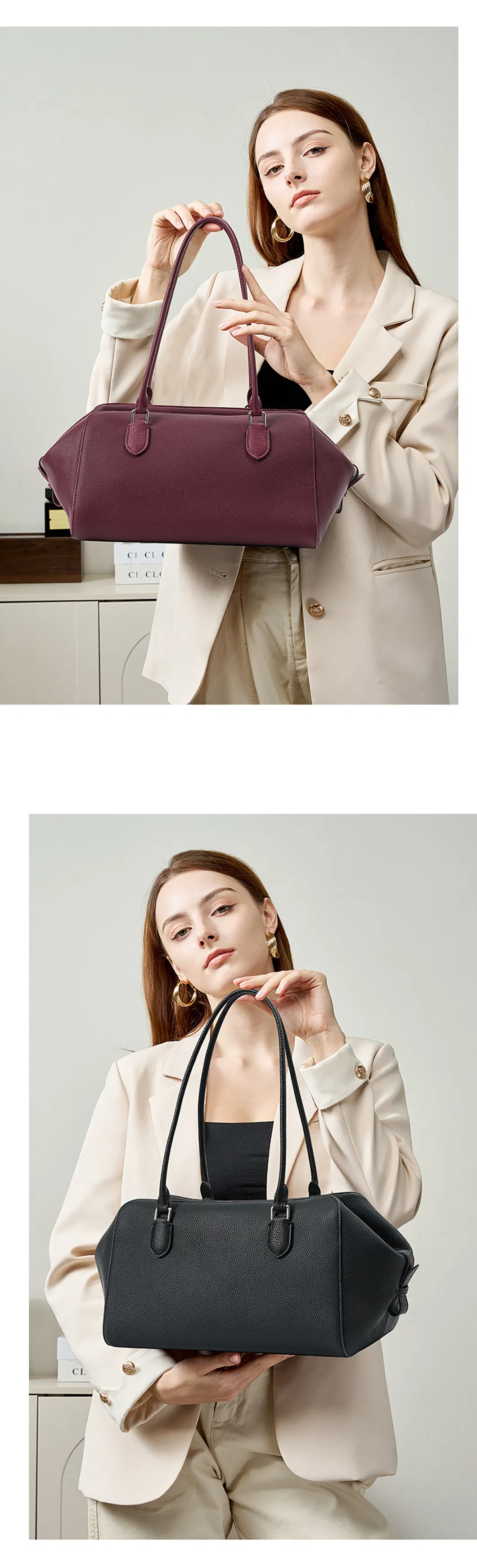 Bolso Baguette Avanzado de Moda de Cuero Genuino para Damas Bolso de Axila