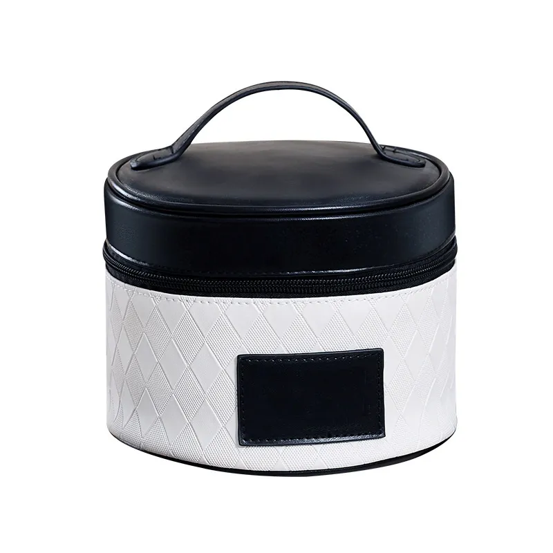Bolsa de Maquillaje de Belleza Cilíndrica para Dama, Forma de Barril, Bolsa de Cosméticos de PU para Viaje y Aseo