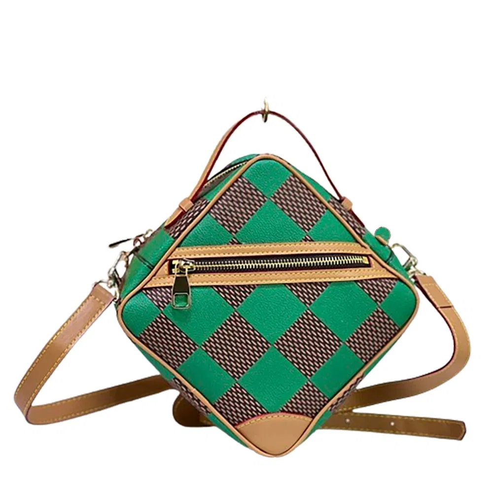 Bolso cruzado de ajedrez en forma de diamante mini con correa ajustable para cámara