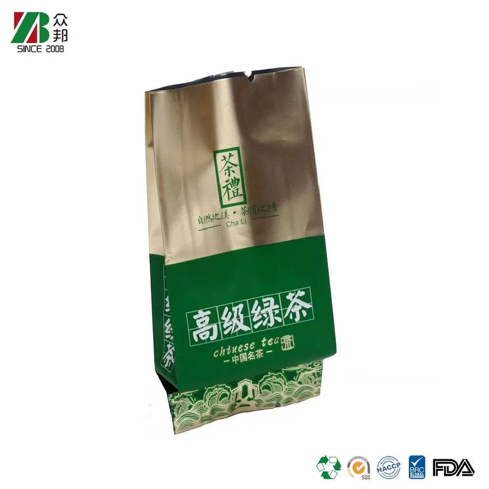 Bolsa de embalaje de alimentos de aluminio impresa personalizada para té negro y té verde, bolsa de sellado trasero tipo acordeón