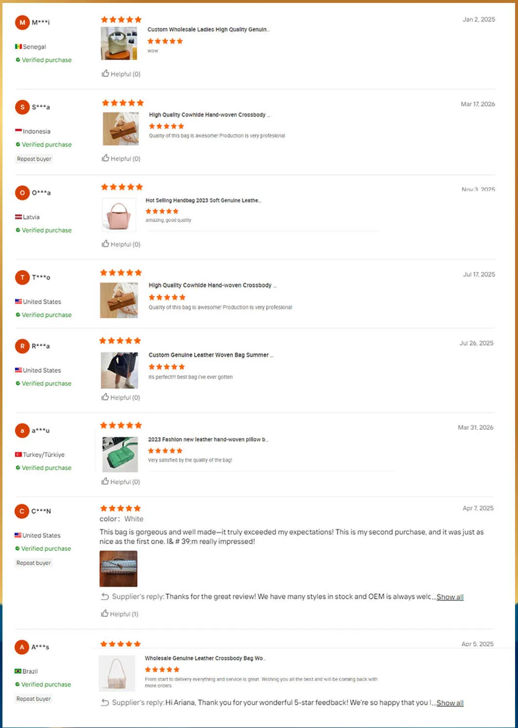 Reseña real de comprador de bolsos