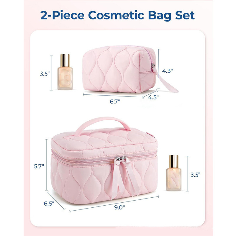 Wx2290 Bolsa de almacenamiento de cosméticos de viaje personalizada, grande, acolchada y esponjosa, con amplia apertura para artículos de tocador