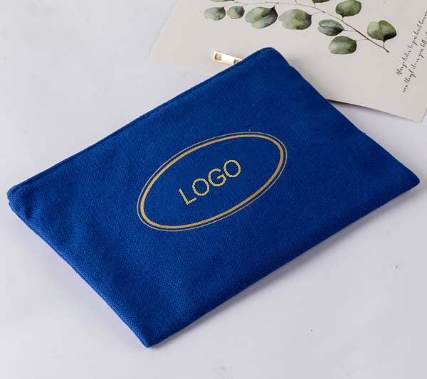 Bolsa de Maquillaje de Algodón Azul Real Bolsa de Lona con Cremallera para Cosméticos con Forro de Satén Bolsa de Aseo Bolsa de Regalo de Lona Personalizada al por Mayor
