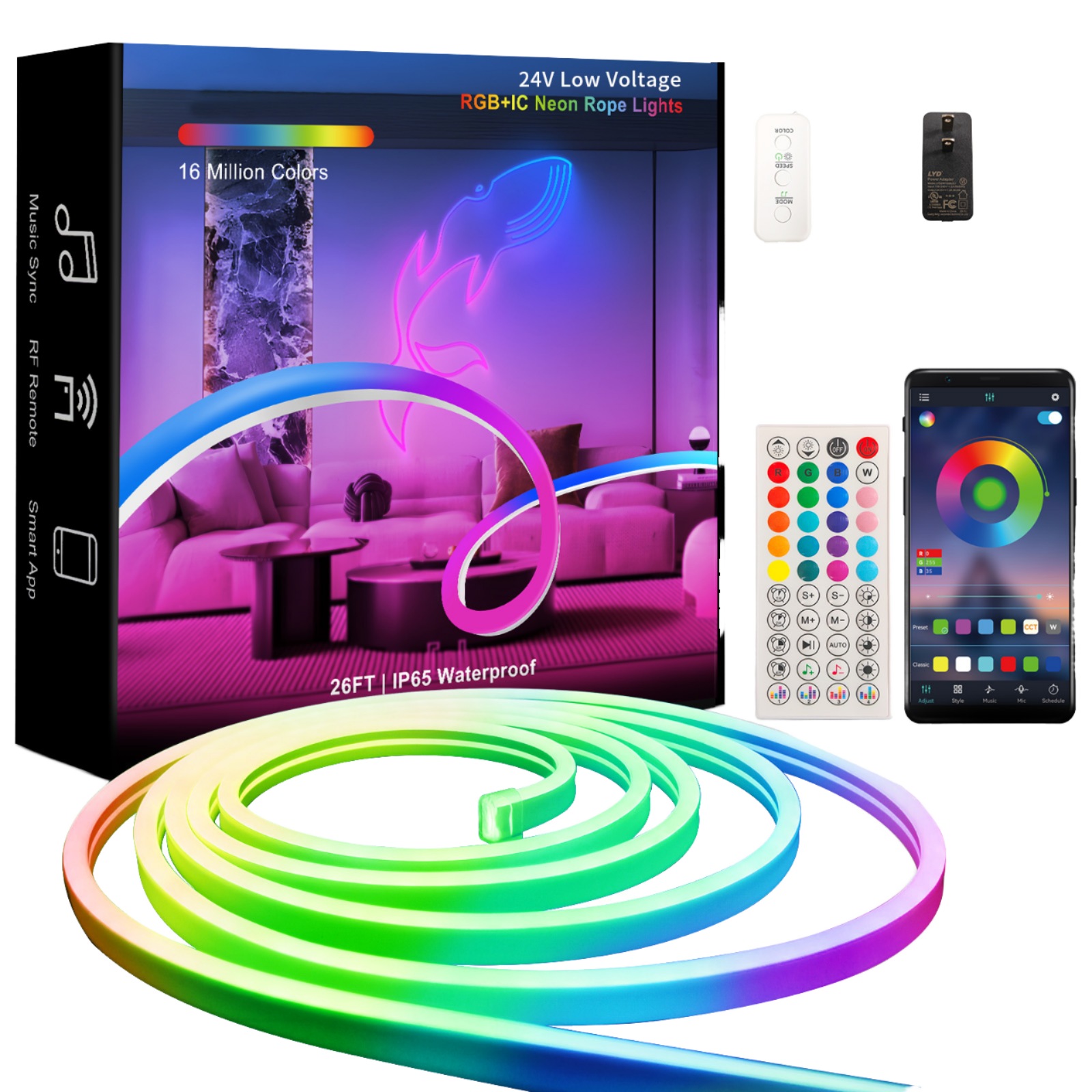 Smart APP Control RGBIC LED Neon Light Strips 5V USB IP65 Waterproof Full Kit for Gaming Room &amp; Neon Sign