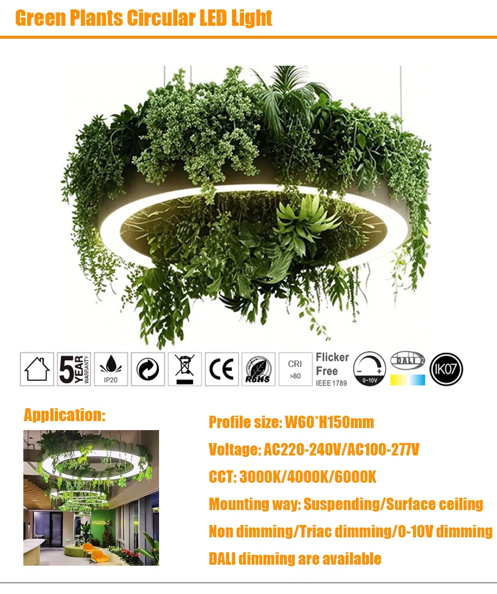 Circular LED Pendant Light for Projects with Simulation Green Plant