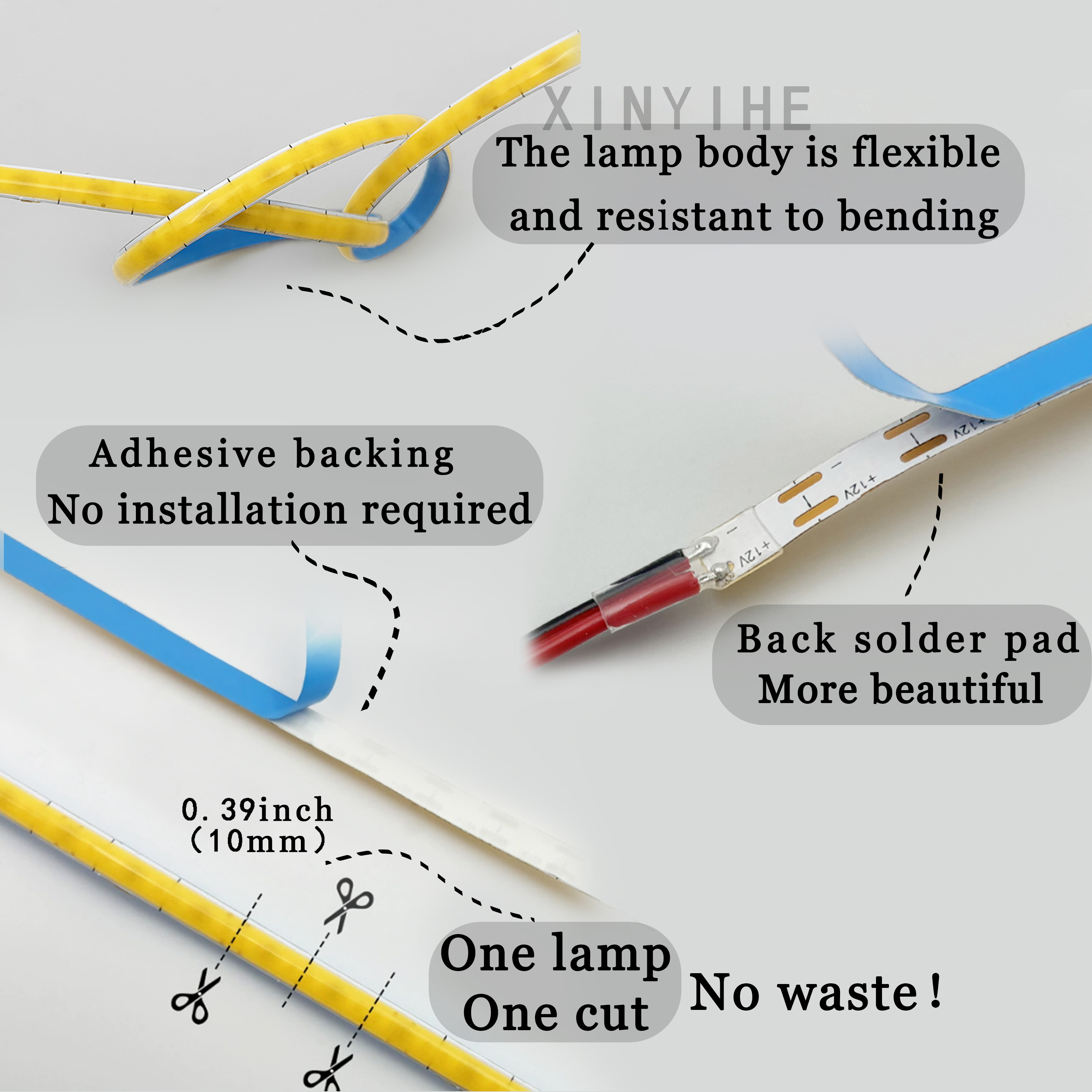 Factory Direct Sale5V12V 3mm Width 10mm Cuttable Customised Color Temperature Cob Led Strip Light Cob Led Strip Cob Light Strip