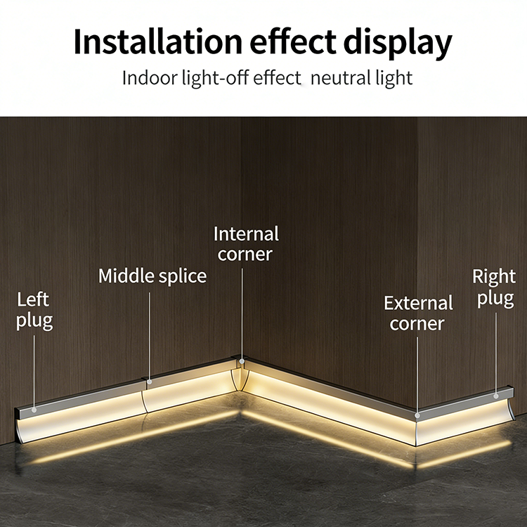 LED Aluminium Profile Skirting Board Line Strip Light Modern Black White Indoor Lighting for Home Wall Decor, Hotel Bar