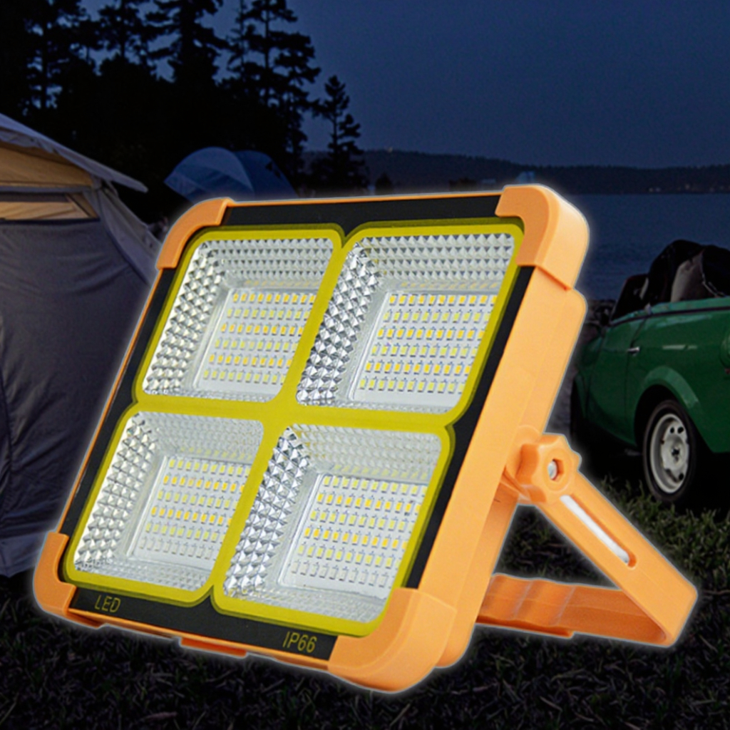 Solar Powered LED Flood Light Portable Handle Waterproof Outdoor for Camping Work IP66 for Garden Use Rechargeable Searchlights