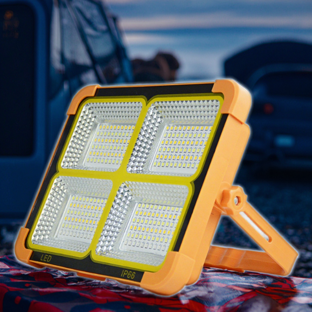 Solar Powered LED Flood Light Portable Handle Waterproof Outdoor for Camping Work IP66 for Garden Use Rechargeable Searchlights