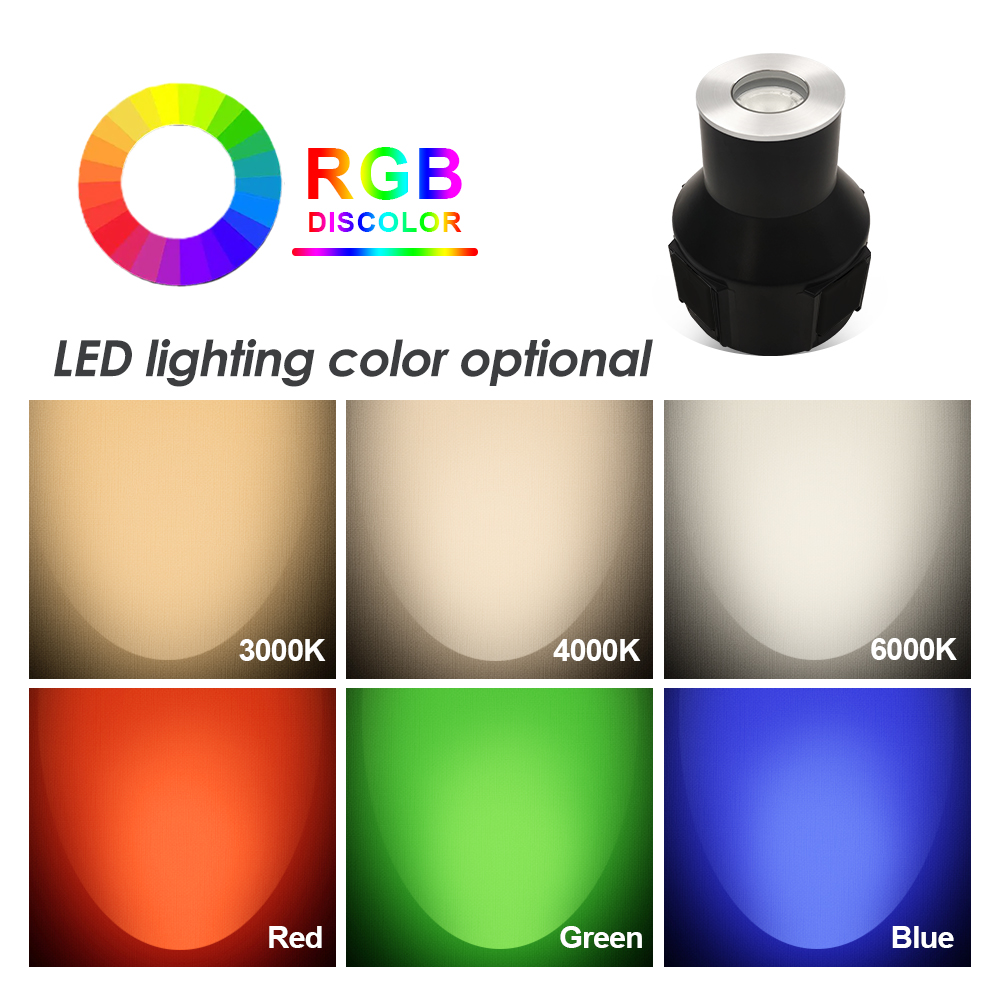 IP67 Waterproof 3W RGB3In1 DC24V Beam Angle 60 Degree Aluminum Housing LED In-Ground Well Lights