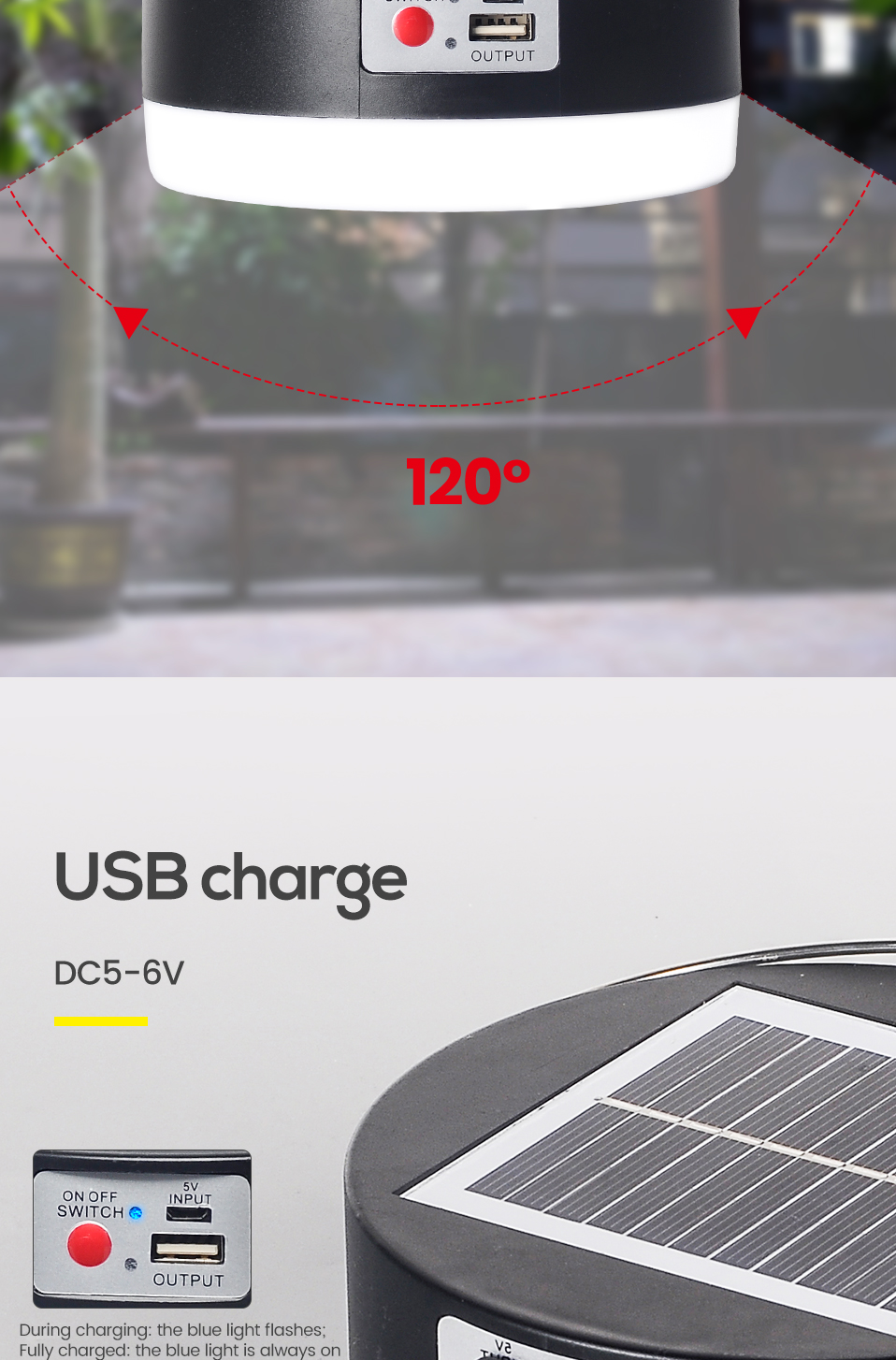 NEW Waterproof Outdoor Solar Camping Light Bulb Lantern Solar Powered Battery USB Rechargeable Portable Handheld Emergency Light