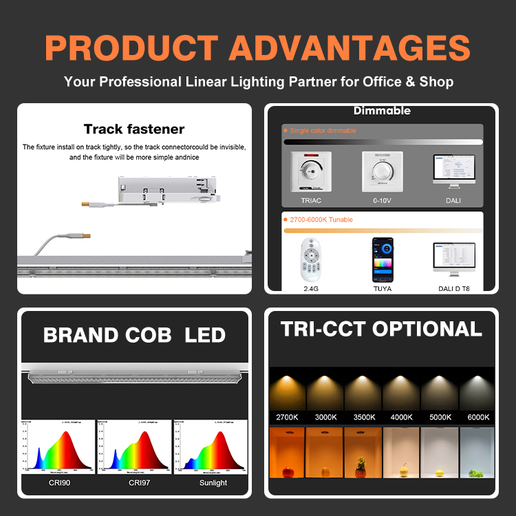 Track Type Commercial Customize Adjustable Angle Aluminum 170lm/w 40W SMD2835 Led Track Linear Light