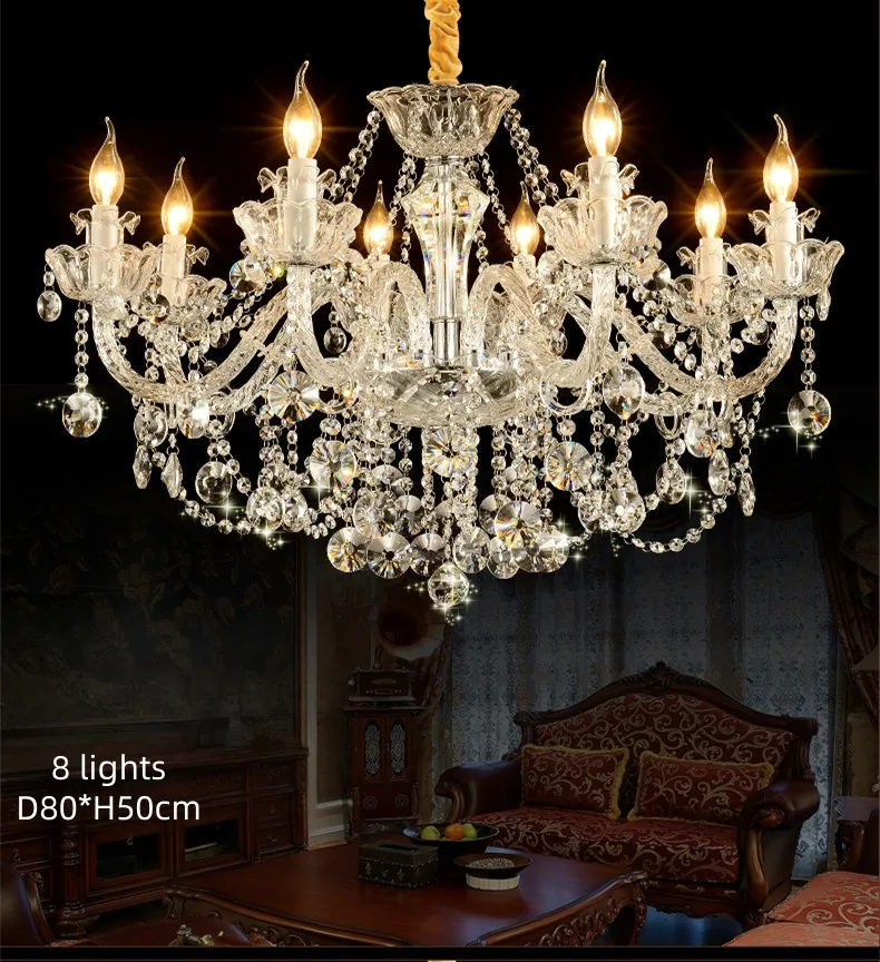 Custom Elegant Chrome Glass Crystal Chandelier Interior Lighting Fixture Hanging Pendant Lights