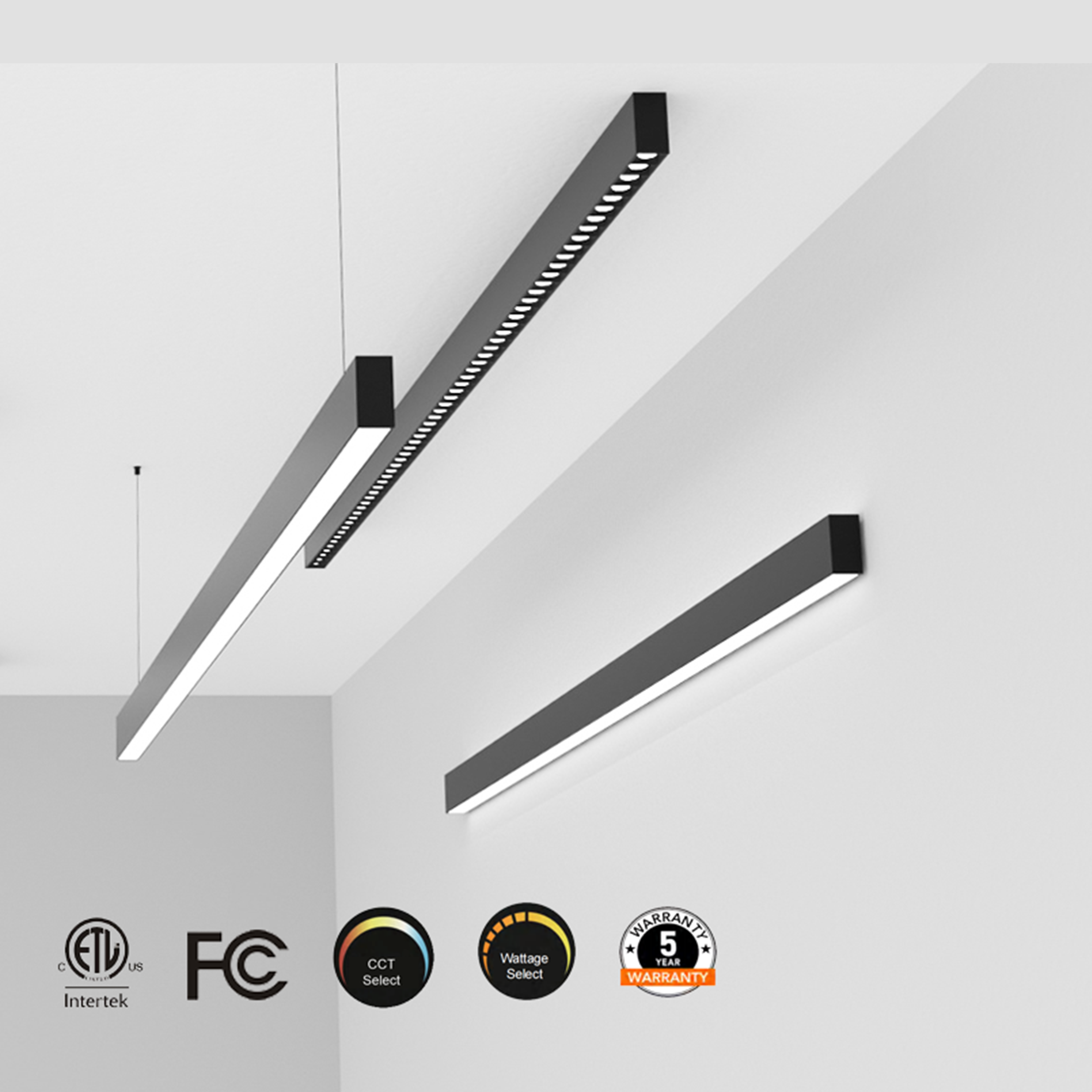 ETL High Quality Aluminum Housing Office Indoor Industrial 20W 40W 60W Square Anti-Glare CCT Selectable IP44 LED Pendant Linear