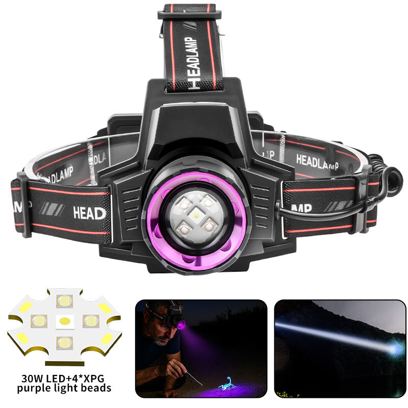 Power Bank LED Headlight IP68 Waterproof Aluminum UV Flashlight 395nm Black Light Adjustable Beam USB-C Camping Emergency AR70