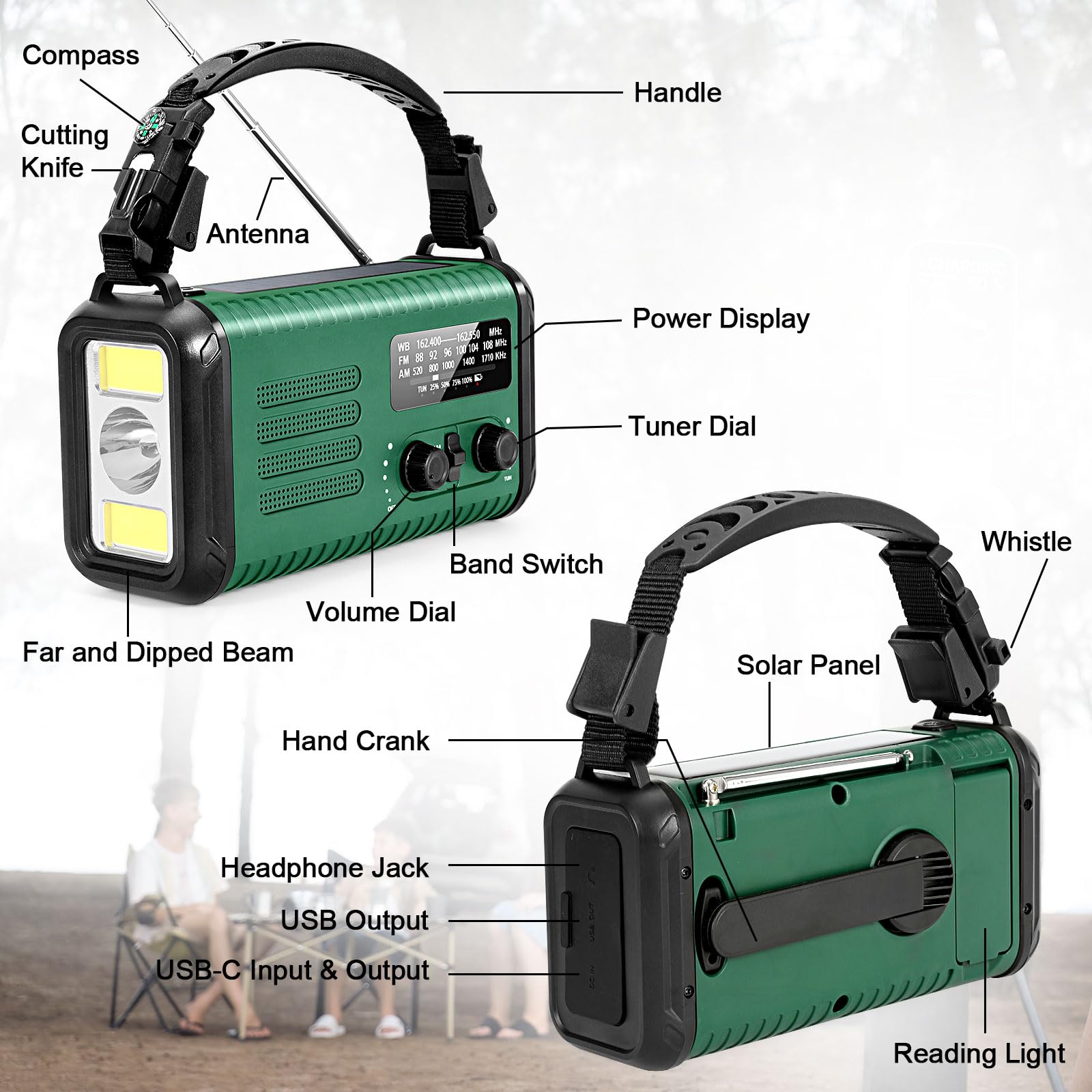 Hot Sale Hand Crank Self Powered Solar Emergency Survival Radios With 3 LED Flashlight 20000mah Power Bank Smart Phone Charger