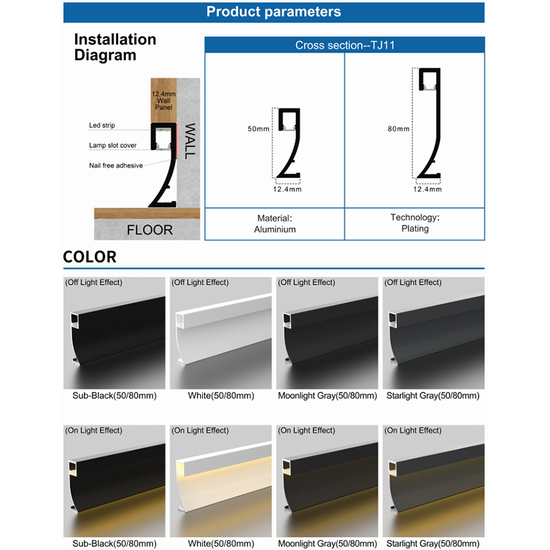 LED Aluminium Profile Skirting Board Line Strip Light Modern Black White Indoor Lighting for Home Wall Decor, Hotel Bar