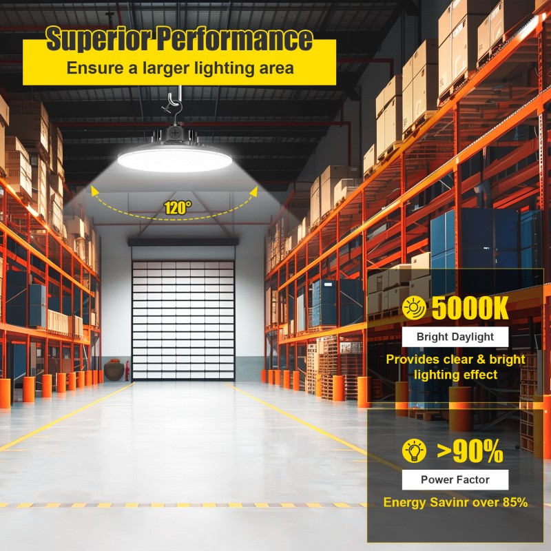 US Warehouse Led UFO Highbay Fixture 150W - 500W 150lm/W Dimmable Industrial Garage Ceiling Lamp High Bay Lighting DLC ETL