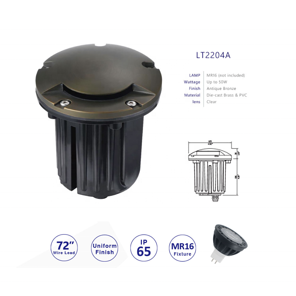 LT2204A IP65 Waterproof LED MR16 PVC&amp;Solid Brass Antique Bronze Underground In-ground Lights Landscape Garden Lighting Fixtures