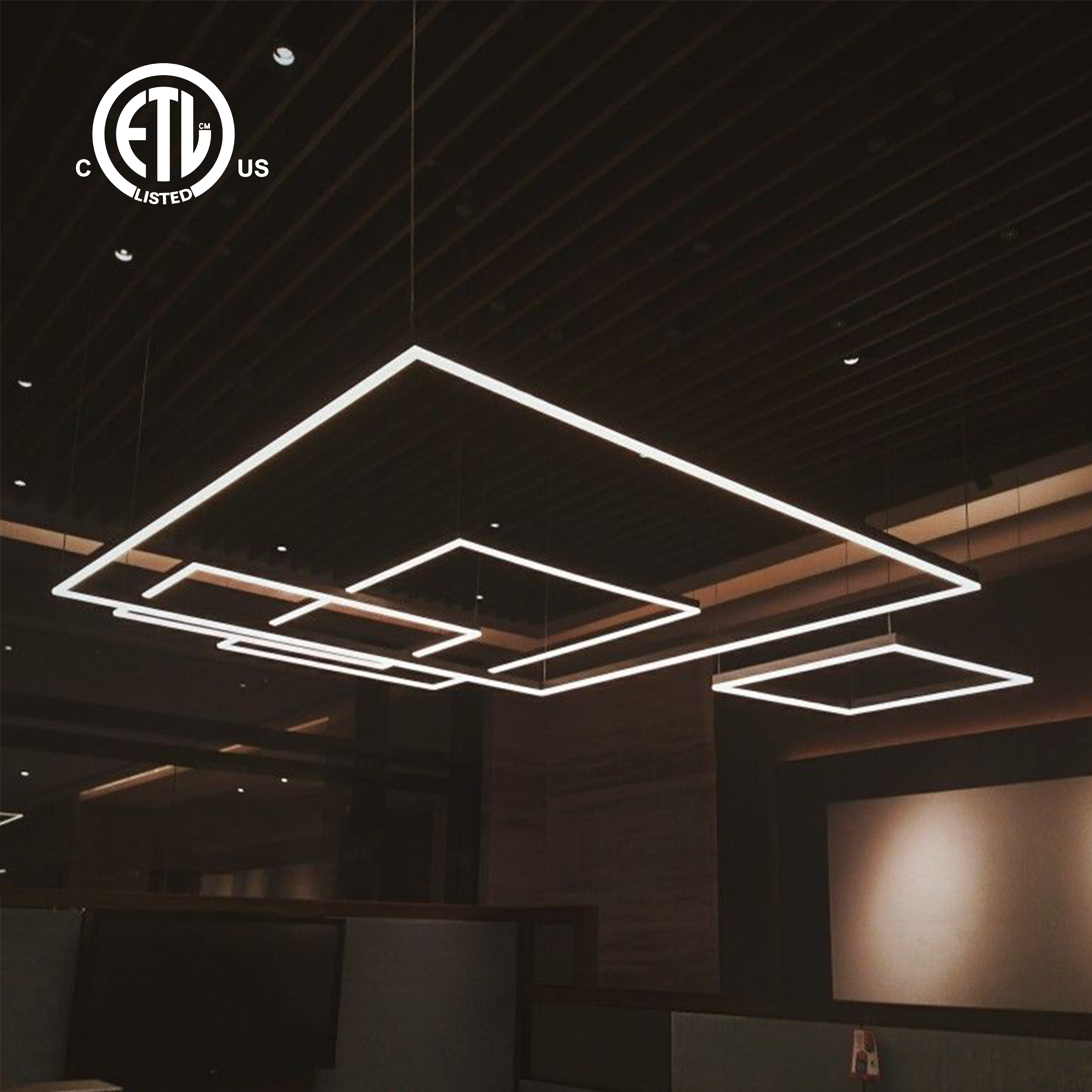 ETL High Quality Aluminum Housing Office Indoor Industrial 20W 40W 60W Square Anti-Glare CCT Selectable IP44 LED Pendant Linear