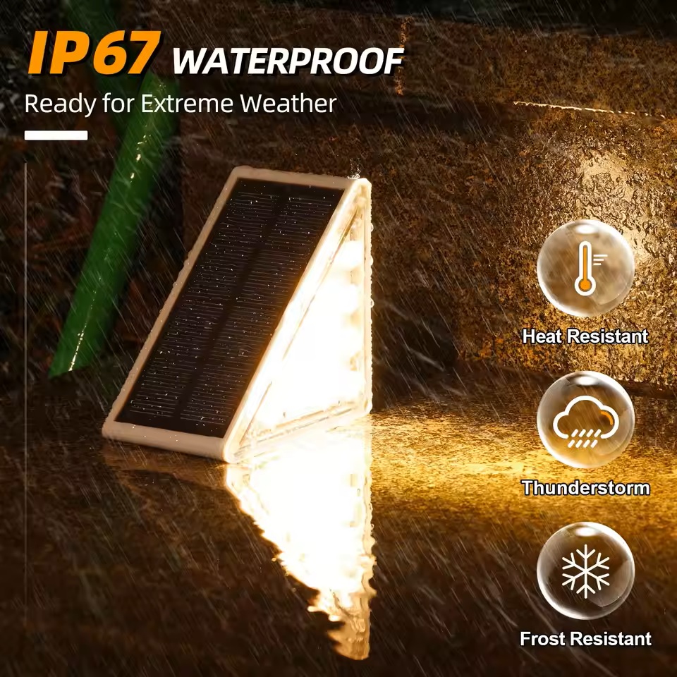LED Solar IP65 Waterproof Battery Operated High Brightness Dual Color Temp Stair Lights Auto On/Off Outdoor Step Lighting Garden