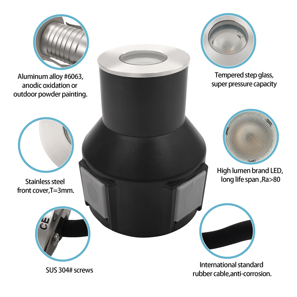 IP67 Waterproof 3W RGB3In1 DC24V Beam Angle 60 Degree Aluminum Housing LED In-Ground Well Lights