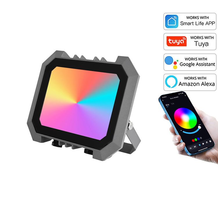 High Quality Outdoor Aluminum AC 16-Color RGB LED Flood Light Remote Control IP66 Rated TuyaFlood 30W/50W/100W 60 Beam Angle