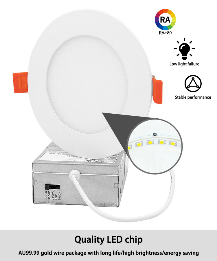 ETL 3Ct 5Ct Modern Aluminum LED SMD2835 Panel Ceiling Light Downlight with Junction Box IP44 Rating for Home Office AC100-277V