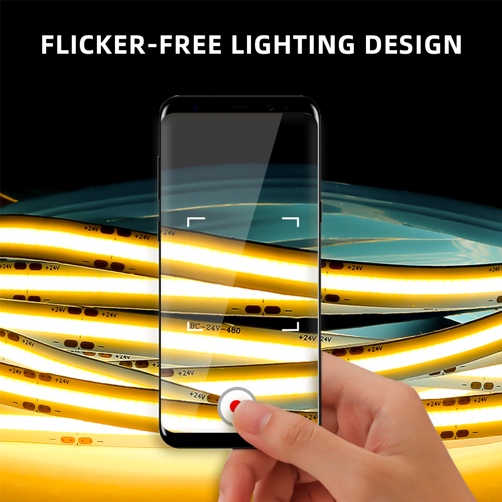 Hot Sales 8MM Led Flexible Tape Lights Free Cut Cob Strip Light DC 12V/24V 3000K 4000K 6000K Customize Color Led Cob Strip Light