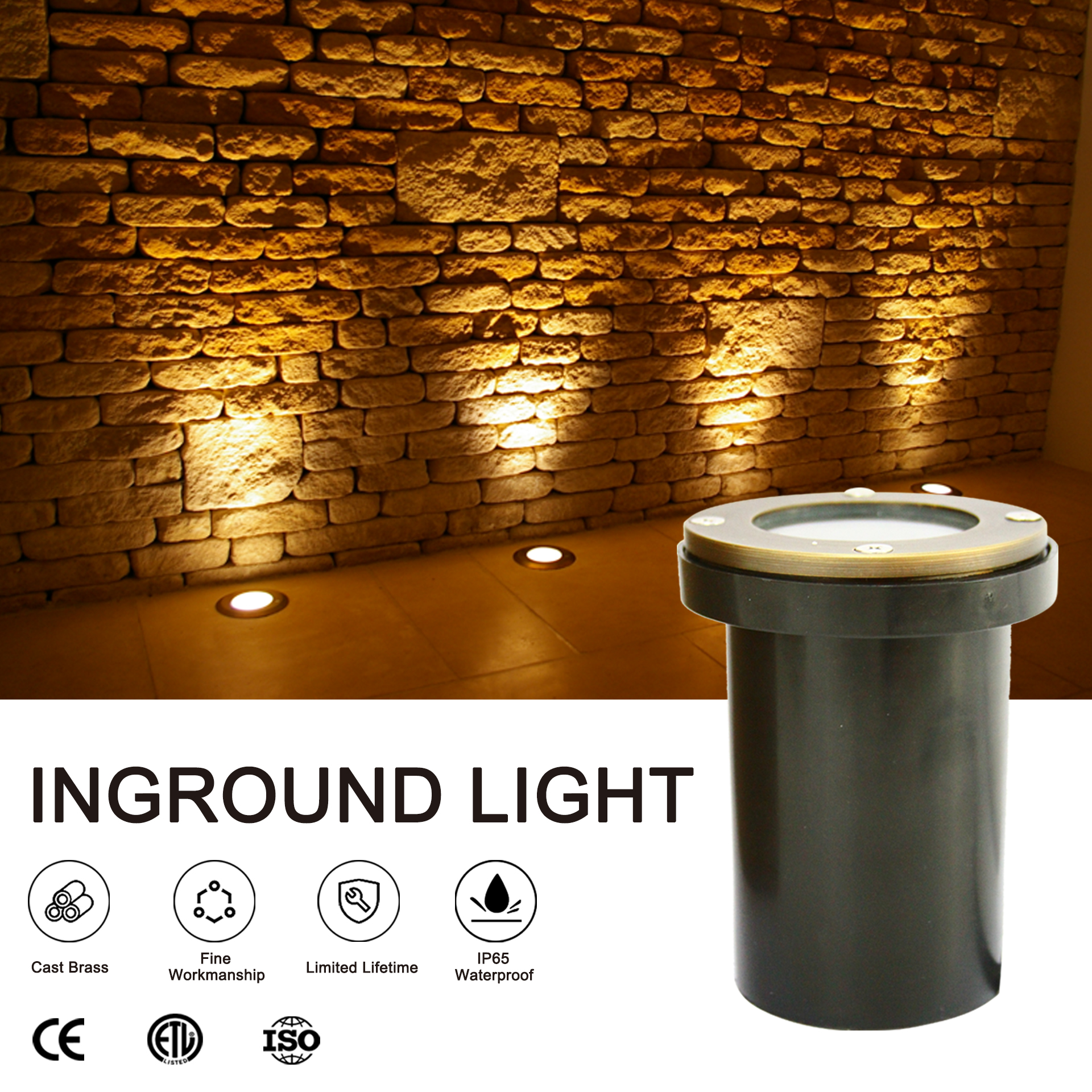 Low Voltage 12V 24V MR16 Flat Top in Ground Lighting Cast-brass Underground Light With Plastic Box for Garden Light