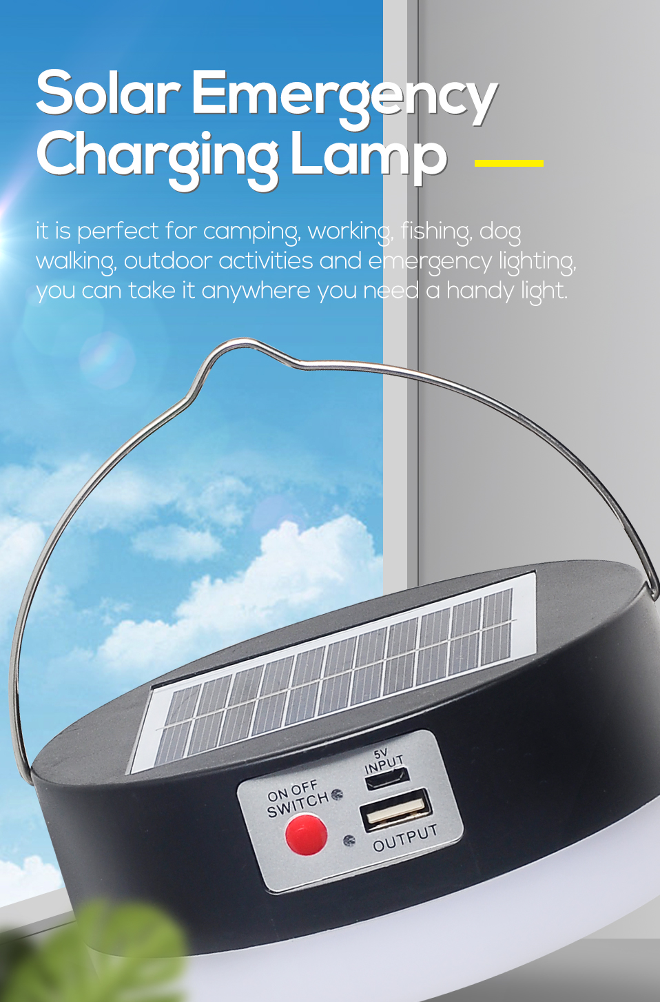 NEW Waterproof Outdoor Solar Camping Light Bulb Lantern Solar Powered Battery USB Rechargeable Portable Handheld Emergency Light