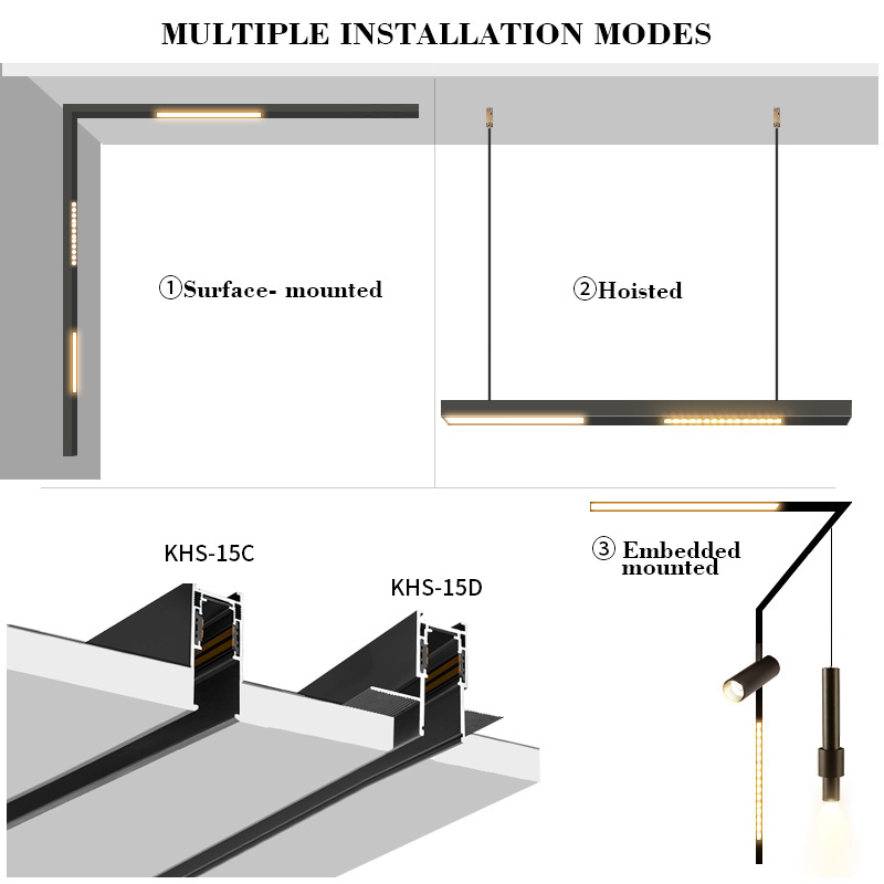 Office Aluminum Magnetic Track Adjustable Beam Angle Light Linear Recessed Track Lighting
