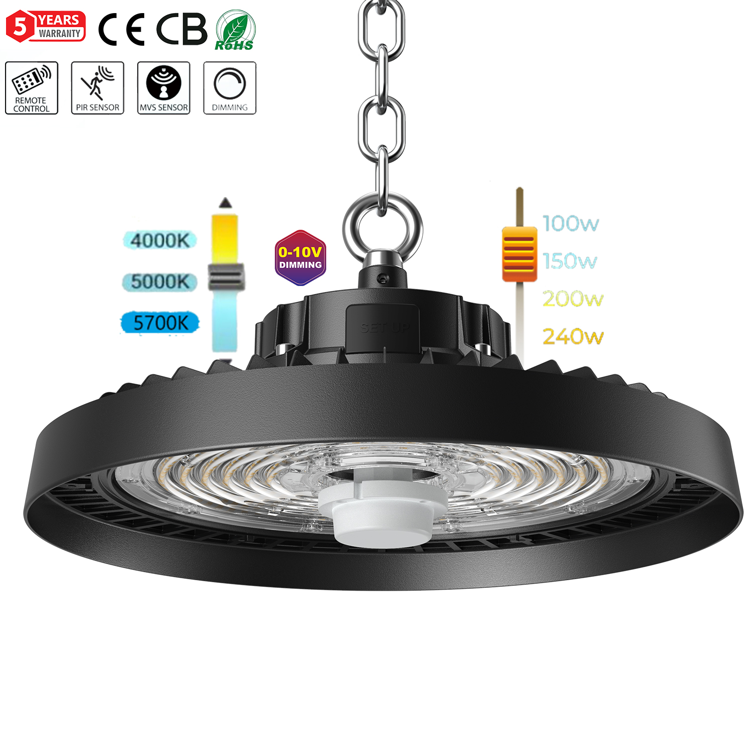 Led High Bay Lights Us Warehouse Switch Power Adjustable Dimmable High Bay Light Led 100W 200w Warehouse Lighting