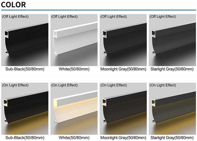 LED Aluminium Profile Skirting Board Line Strip Light Modern Black White Indoor Lighting for Home Wall Decor, Hotel Bar