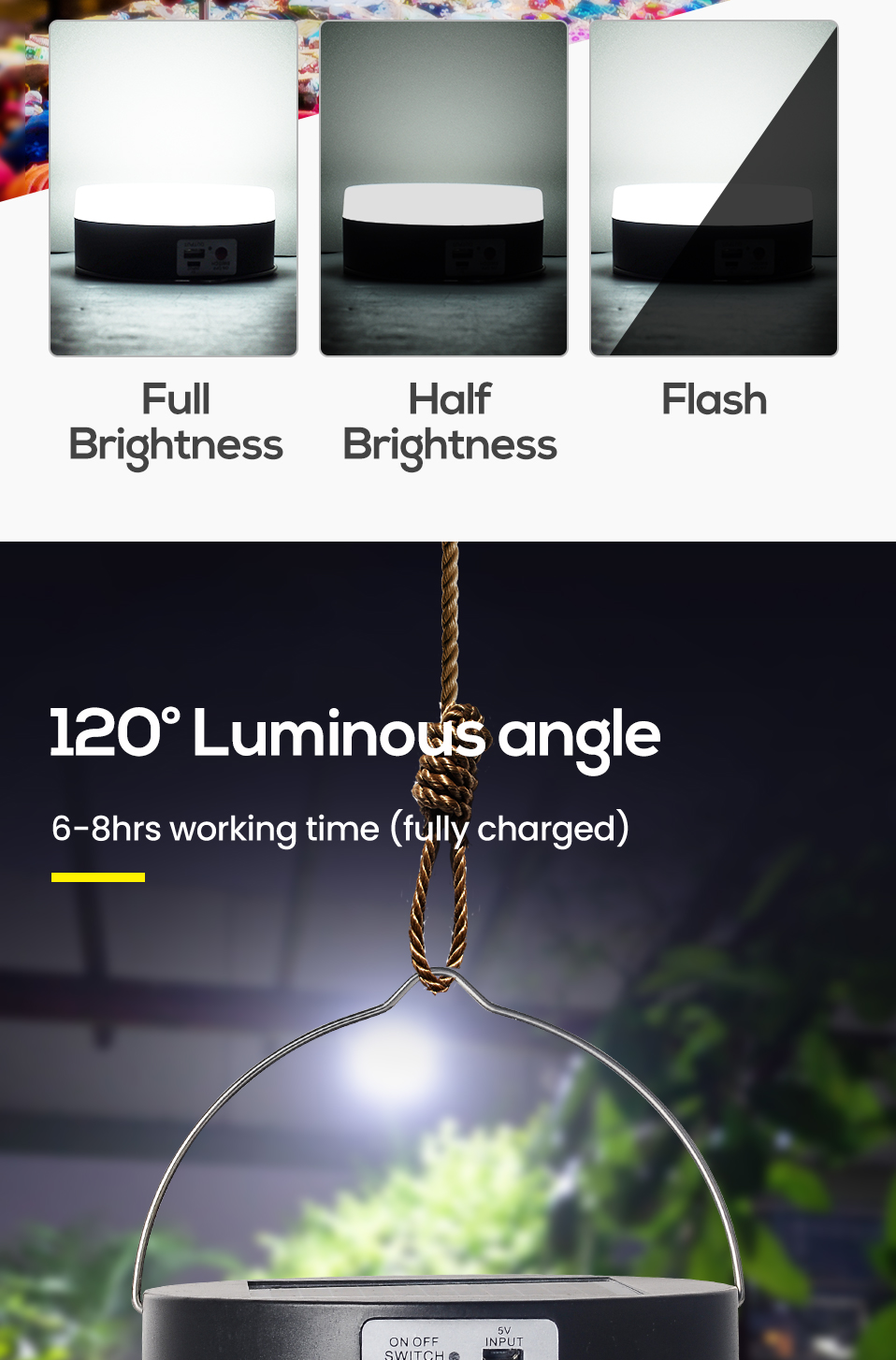 NEW Waterproof Outdoor Solar Camping Light Bulb Lantern Solar Powered Battery USB Rechargeable Portable Handheld Emergency Light