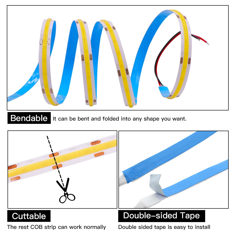 High Bright Best Flexible Cutting Led Strip Light for Ceiling 24v 12v 8mm 6000k 3000k 4000k 320LED 480LED Cob Led Strip
