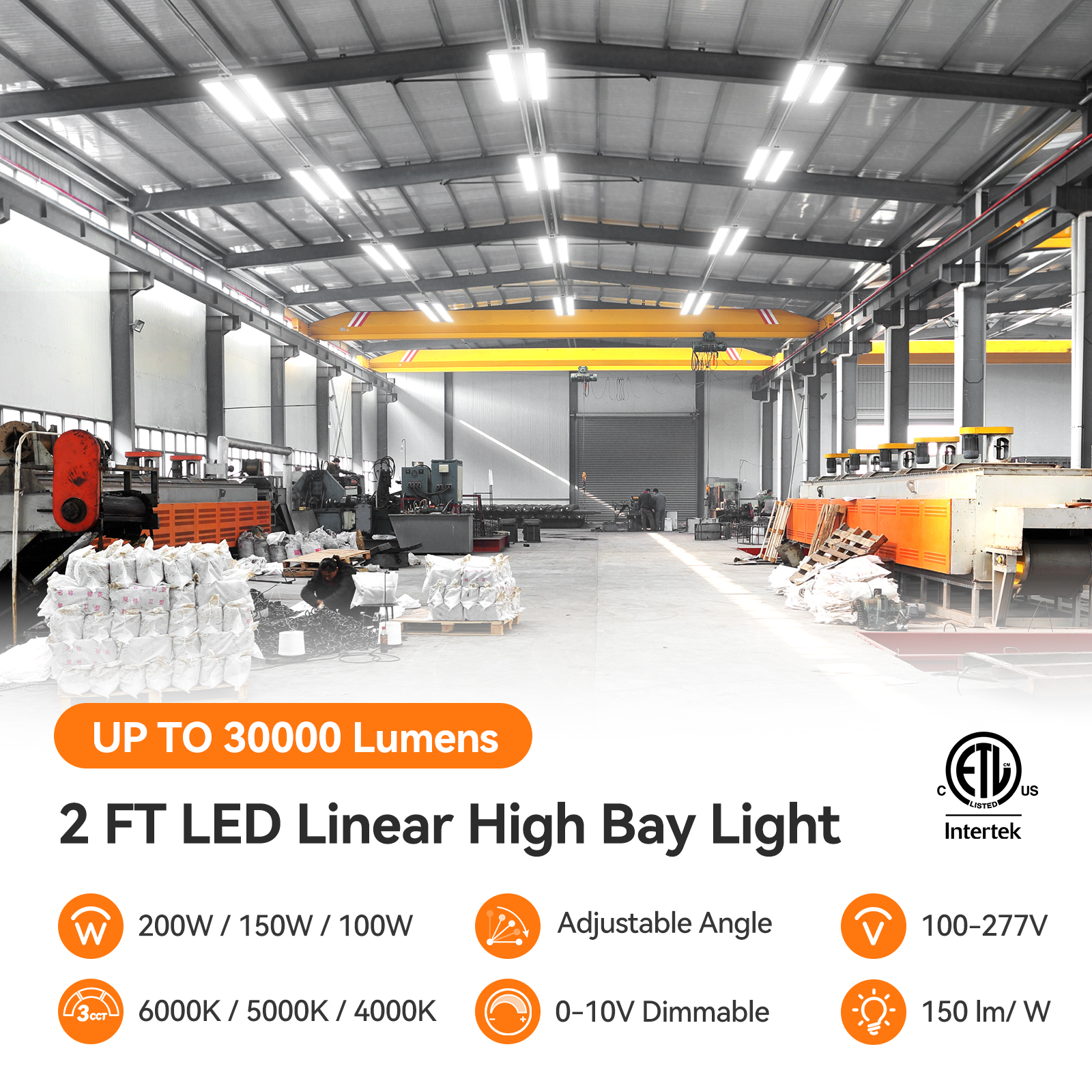ComiLED Factory Direct Sale Commercial 200W-100W &amp;CCT Adjustable Hi Bay Light Linear Led High Bay Lights for Warehouse Workshop
