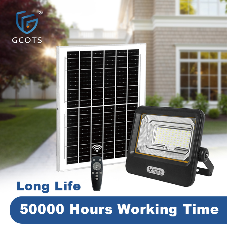 GCOTS CE Certified 50W IP65 Solar Flood Light Outdoor ABS+Glass LED Daylight 5000K 90 Beam Angle 2-Year Warranty