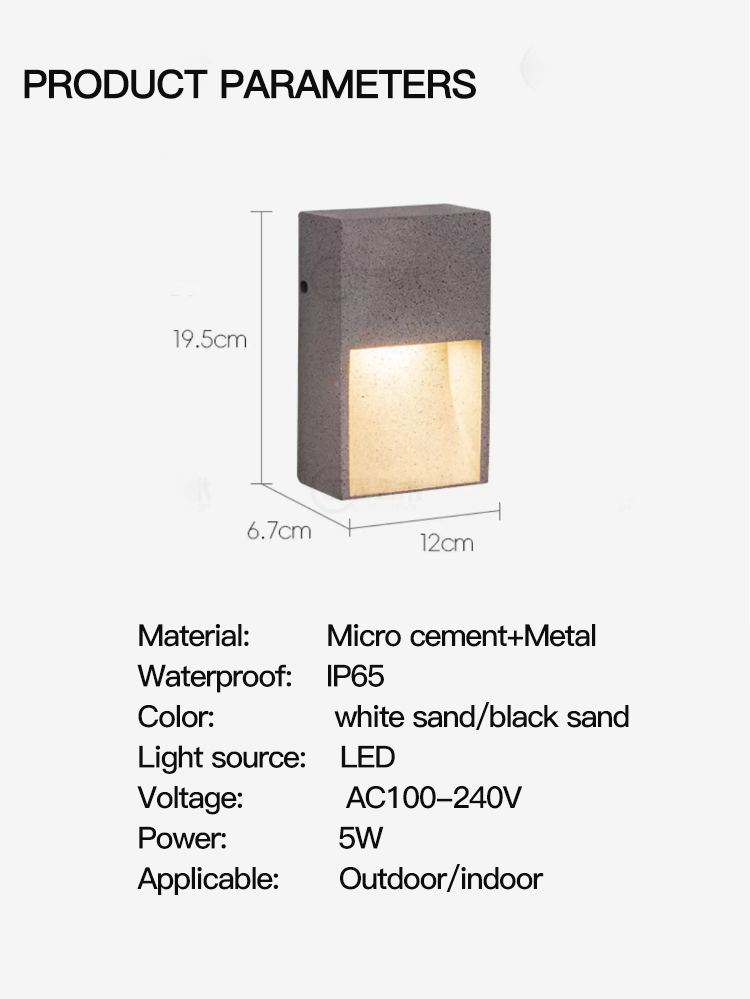 Factory Custom Square Cement Outdoor Wall-mounted Step Light Architectural Outdoor Wall Light Outdoor Pathway Wall Light