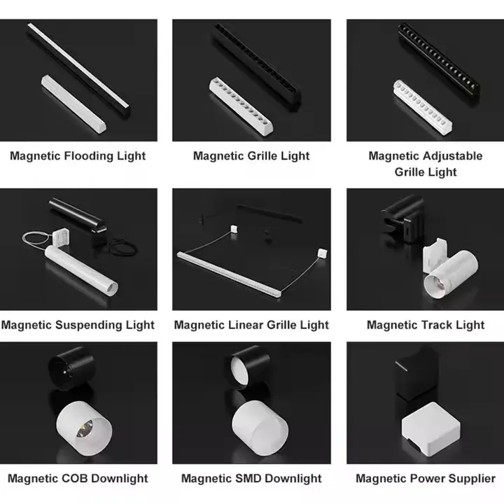 Commercial White Black Magnetic Track Rail System Aluminum Smart Adjustable 48V Magnetic LED Track Lighting