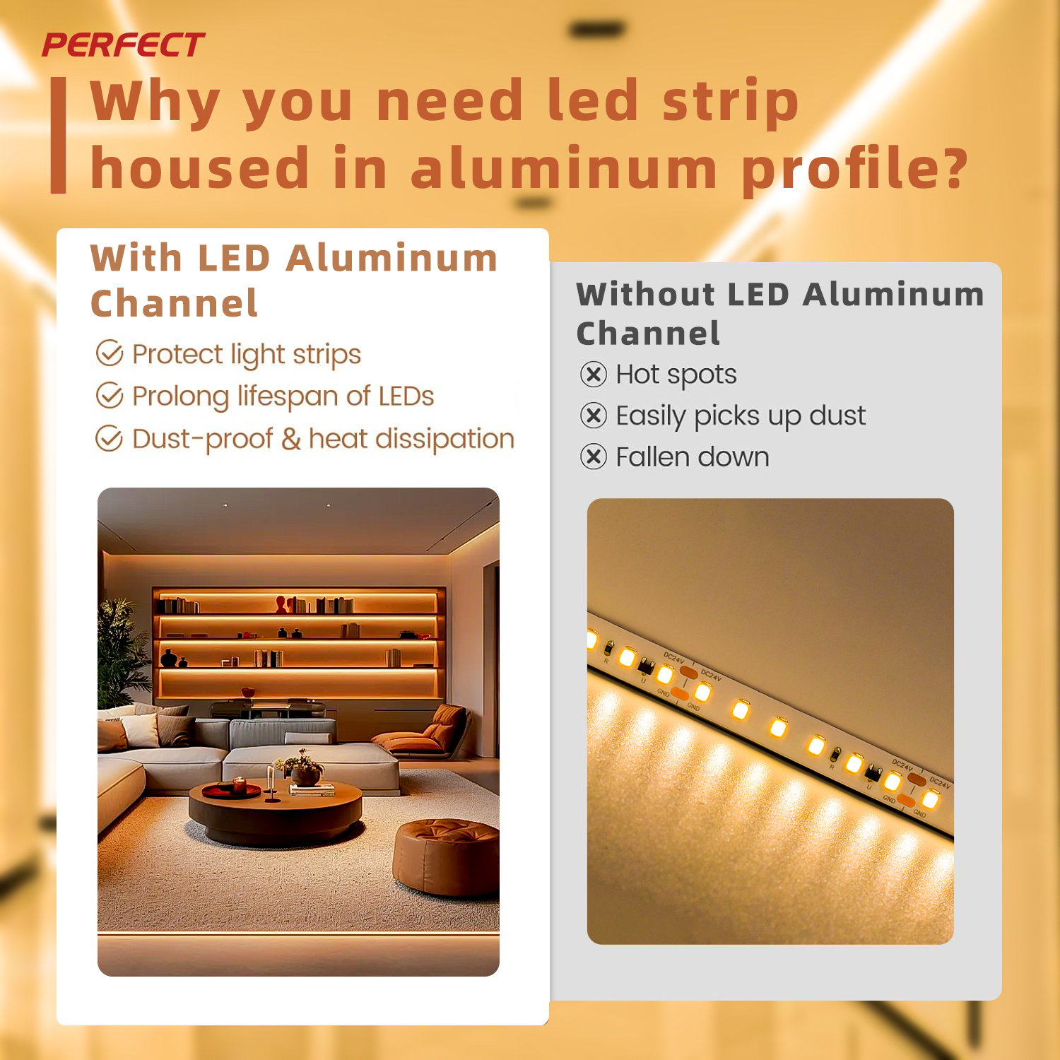 SMD2835 Super Bright LED Strip with 6063 Aluminum Profile (17x7mm Recessed) and German Bayer PC Cover--Ideal for Home Decoration
